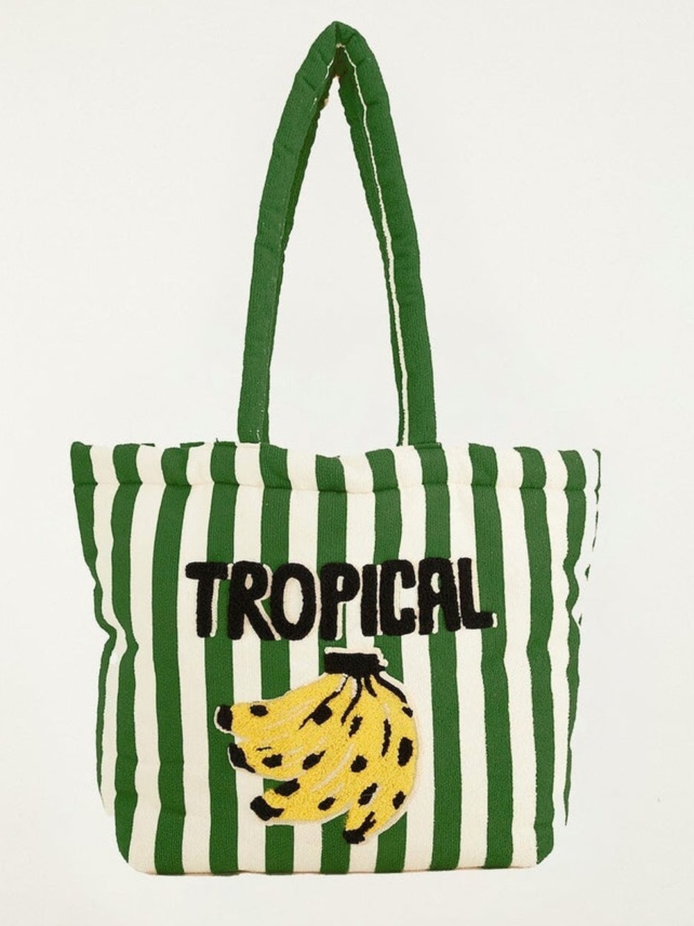 NEW FARM Rio Green Tropical Banana Embroidered Tote Bag Stripe 19" x 15" x 6"